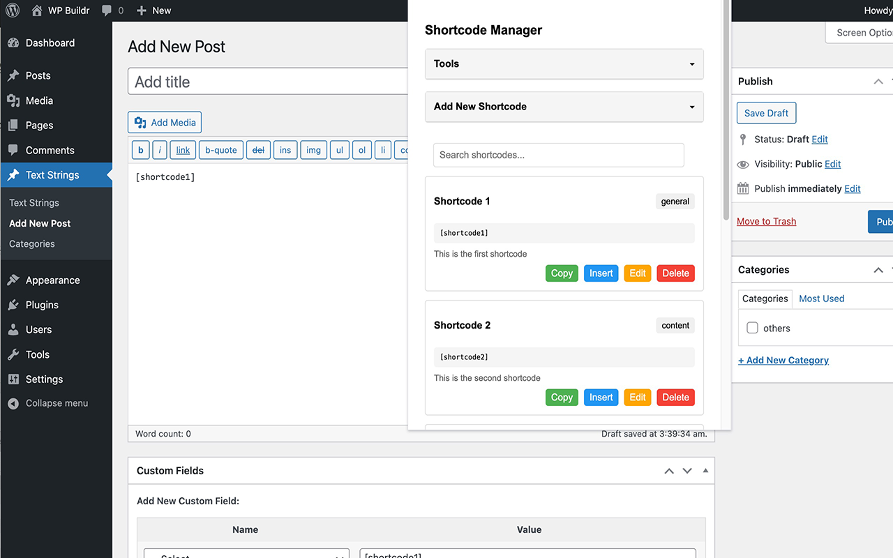 WordPress Shortcode Manager Chrome Extension